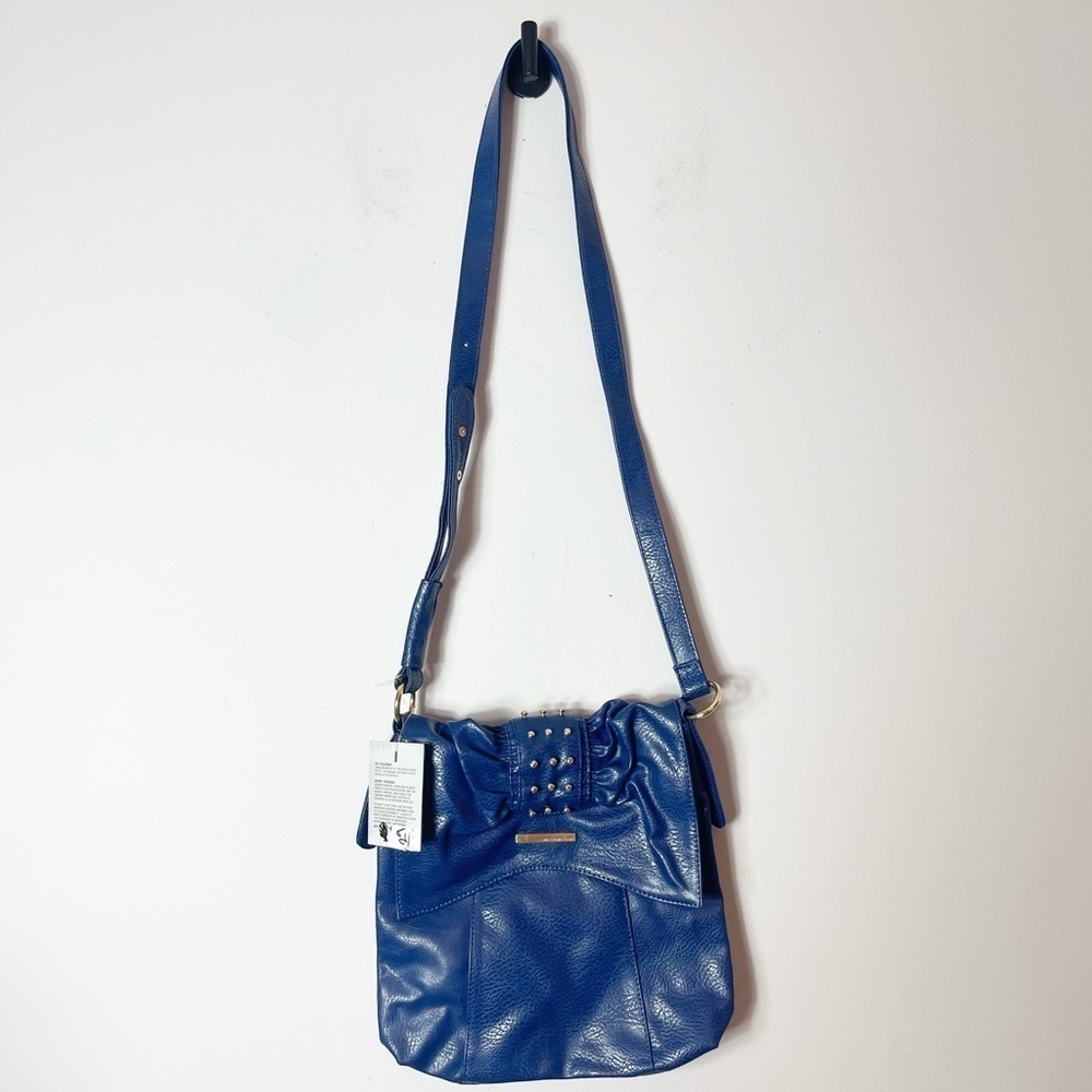 Matt & Nat Vegan Leather Blue Shoulder Bag Brass Studded Retro Crossbody NWT